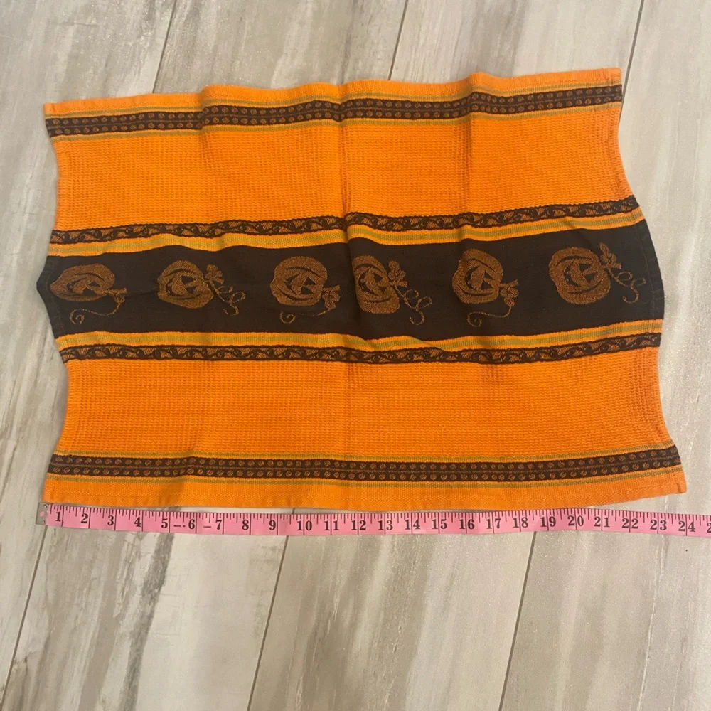 Bundle Pair of Halloween Jack O’Lantern Pumpkin Waffle Weave Hand Dish Towels
